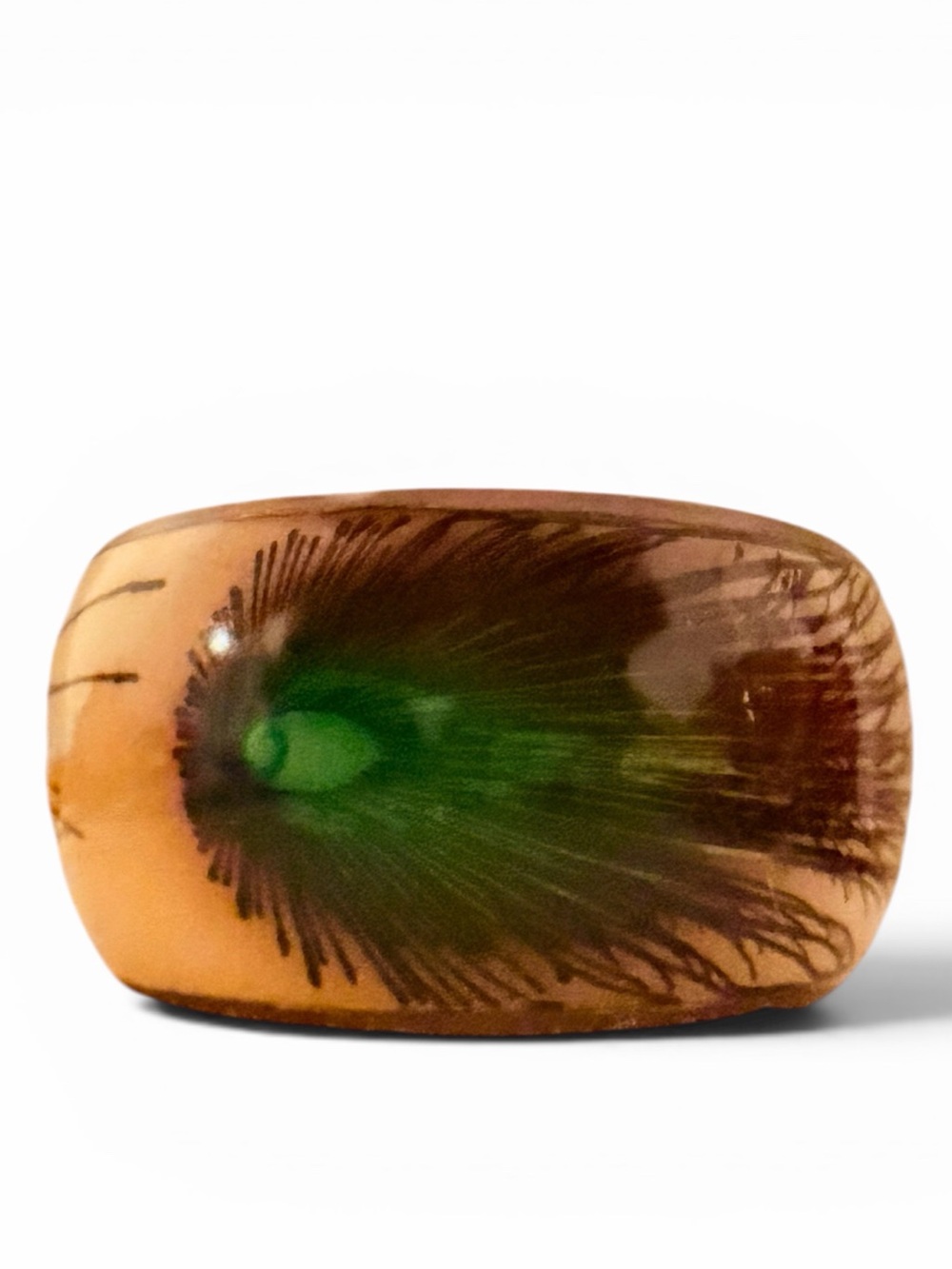 Vintage 1970s Peacock Feather Brass Enamel Wide Bangle Bracelet